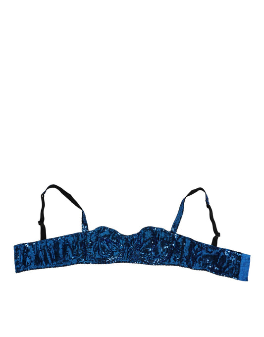 Blue Sequin Embellished Balconnet Bra Underwear-Dolce & Gabbana-LabelTerrace.com