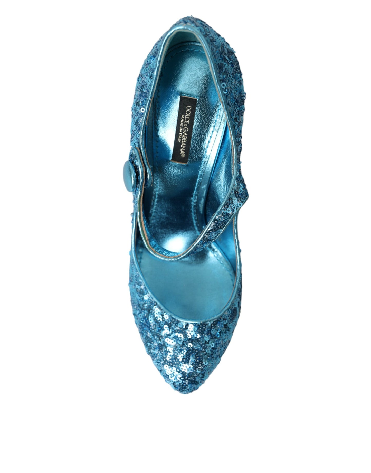 Blue Sequin Mary Jane Pumps High Heels Shoes-Dolce & Gabbana-LabelTerrace.com