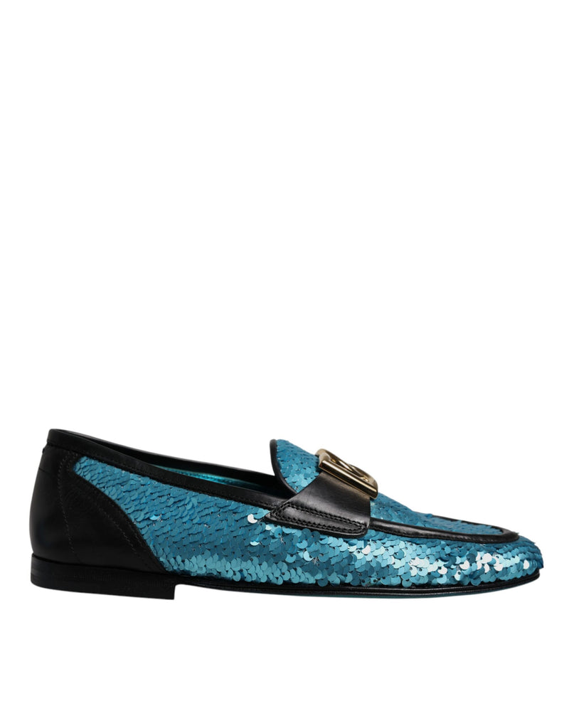 Blue Sequined Loafers Formal Dress Shoes-Dolce & Gabbana-LabelTerrace.com