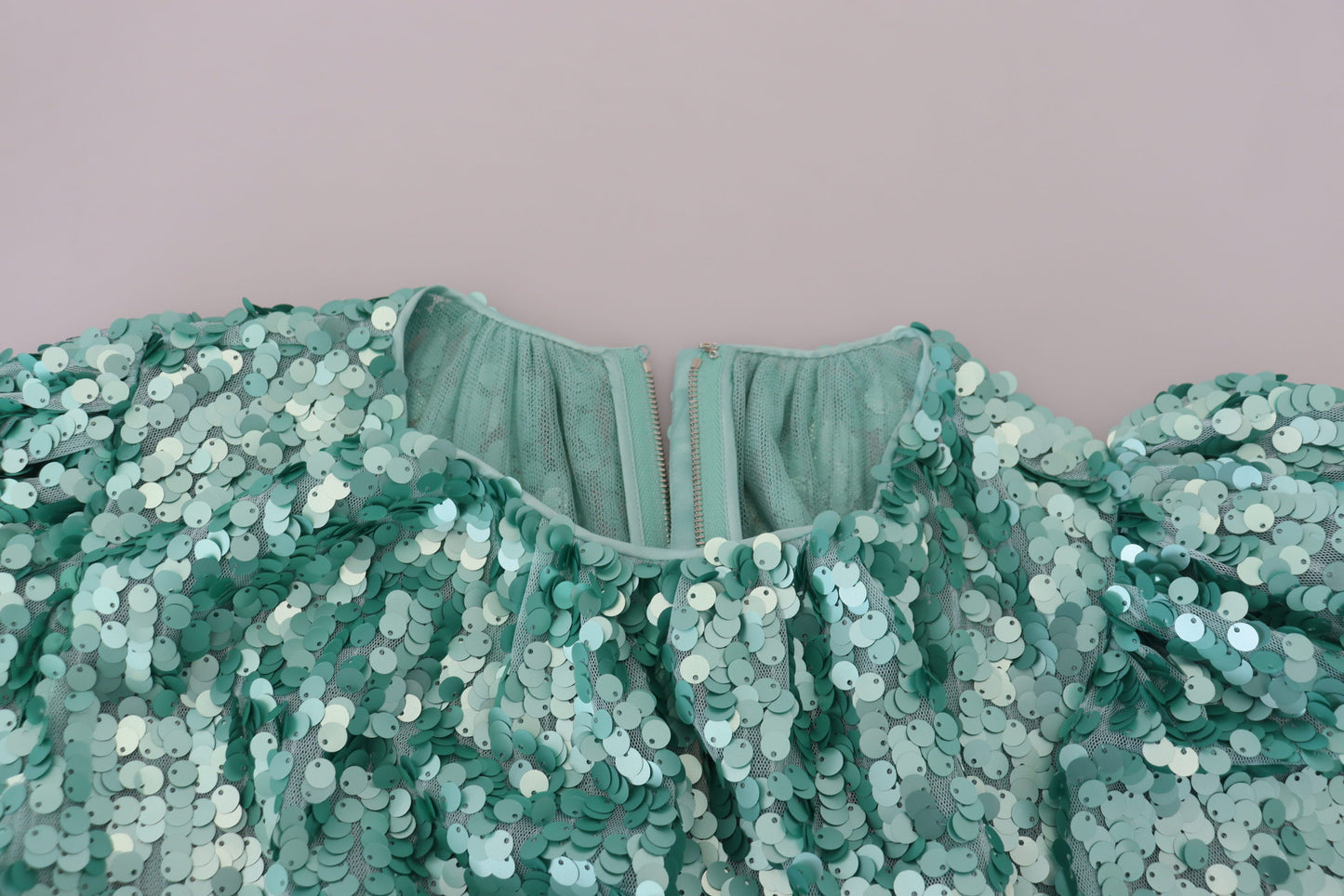 Blue Sequined Pleated Aline Midi Nylon Dress-Dolce & Gabbana-LabelTerrace.com