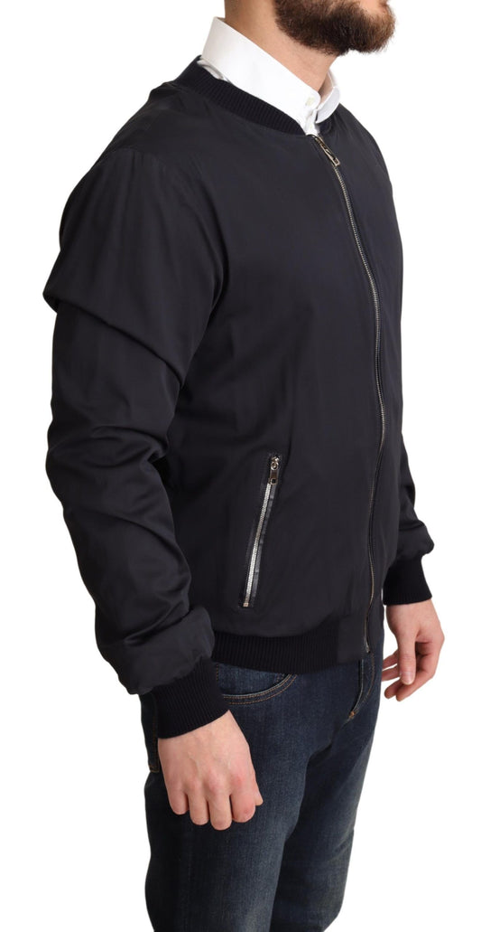 Blue Silk Coat Short Bomber Men Jacket-Dolce & Gabbana-LabelTerrace.com