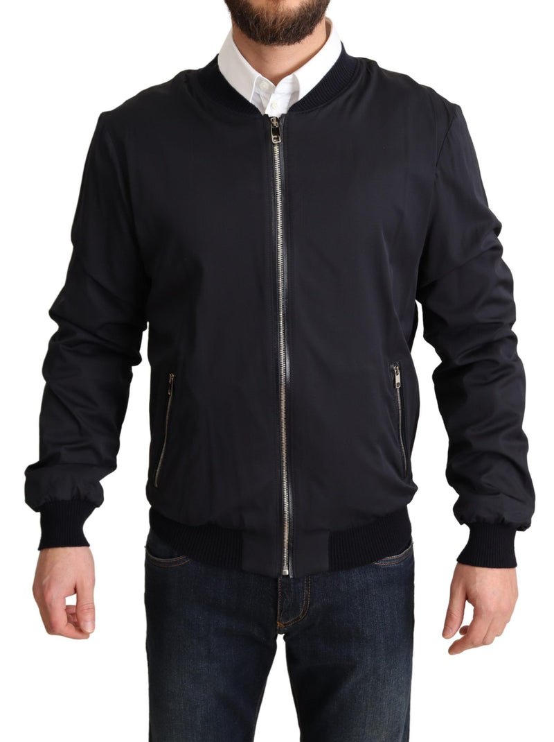 Blue Silk Coat Short Bomber Men Jacket-Dolce & Gabbana-LabelTerrace.com