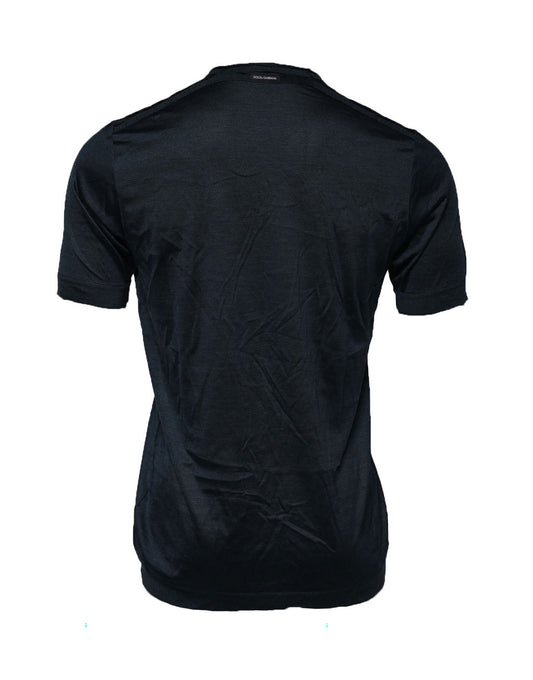 Blue Silk Crew Neck Short Sleeves Men T-Shirt-Dolce & Gabbana-LabelTerrace.com