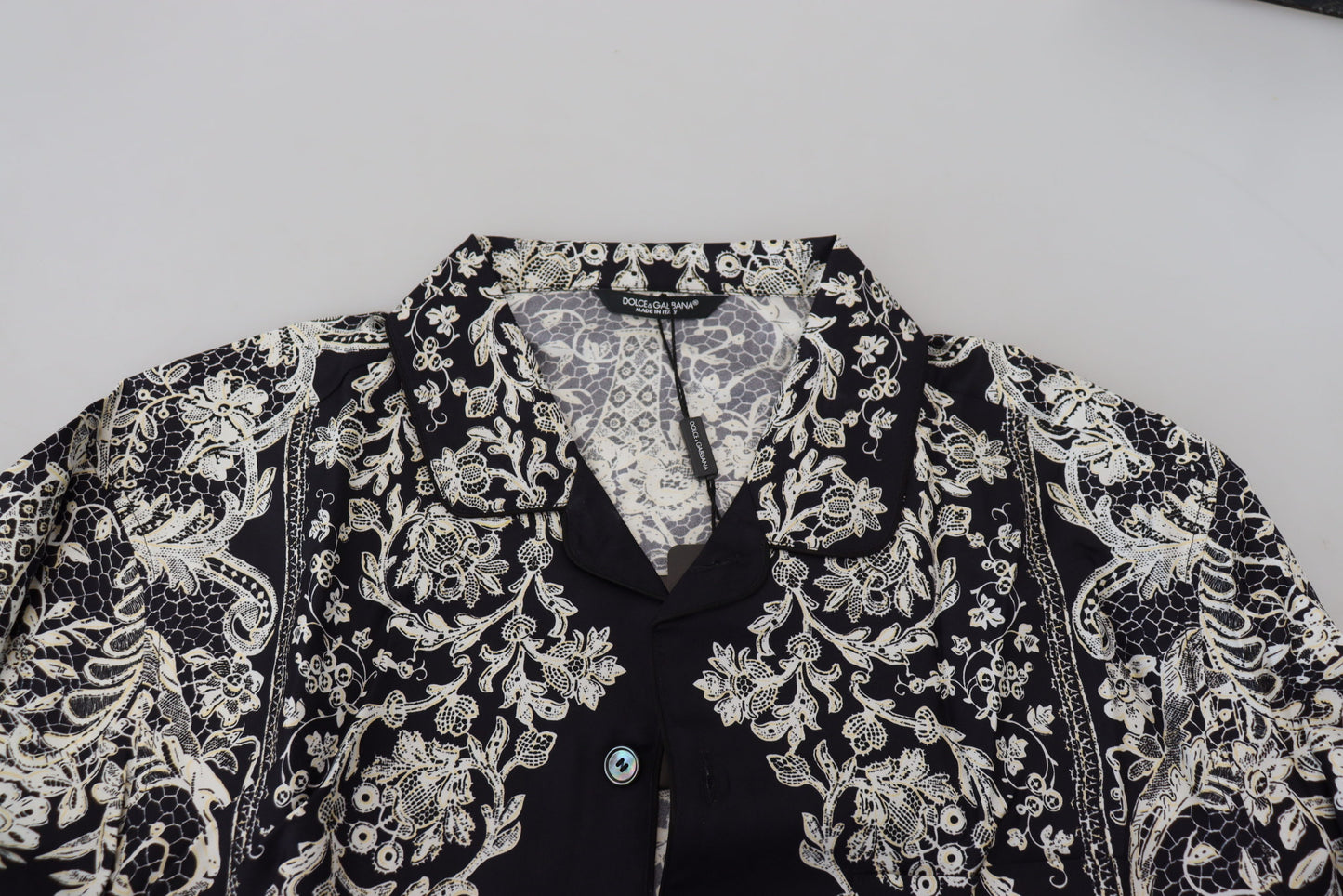 Blue Silk Floral Baroque Satin Casual Shirt-Dolce & Gabbana-LabelTerrace.com