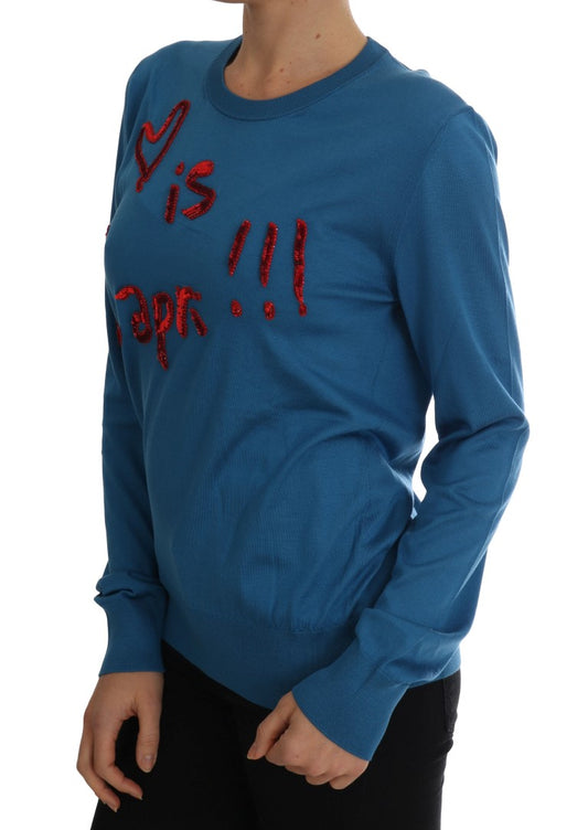 Blue Silk Love is Pullover Sweater-Dolce & Gabbana-LabelTerrace.com