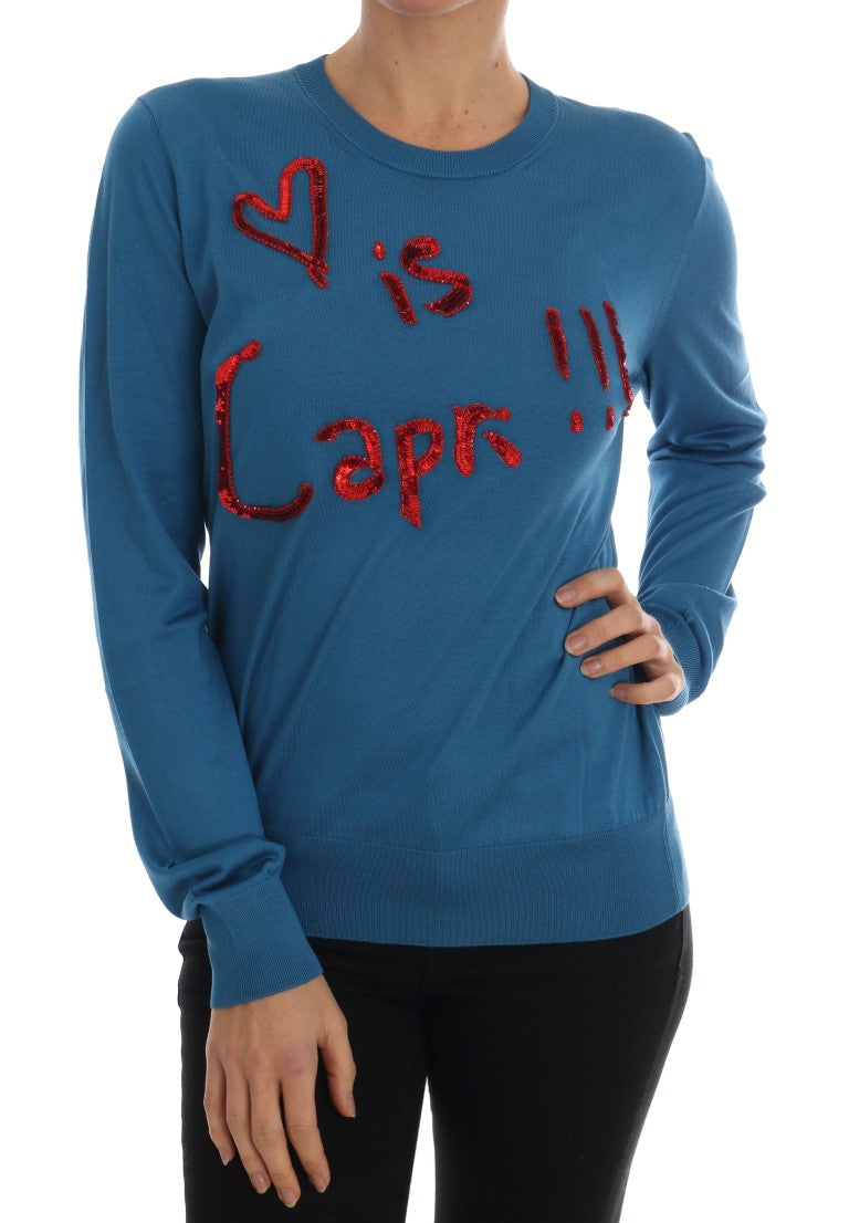 Blue Silk Love is Pullover Sweater-Dolce & Gabbana-LabelTerrace.com