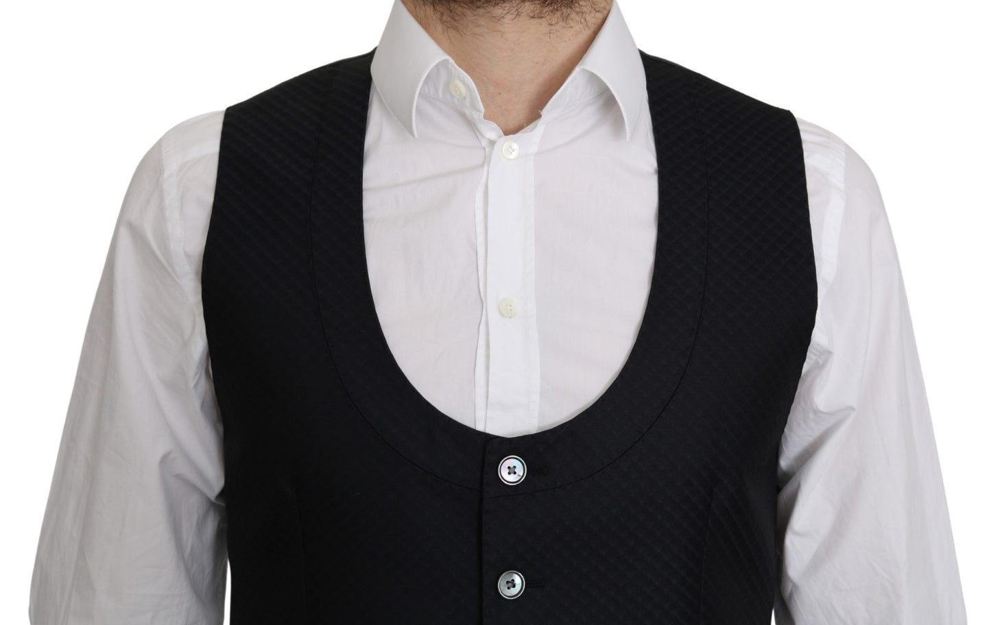Blue Silk Romb Pattern Formal Coat Vest-Dolce & Gabbana-LabelTerrace.com