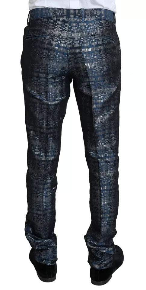 Blue Silver Shiny 2 Piece Slim GOLD Suit-Dolce & Gabbana-LabelTerrace.com