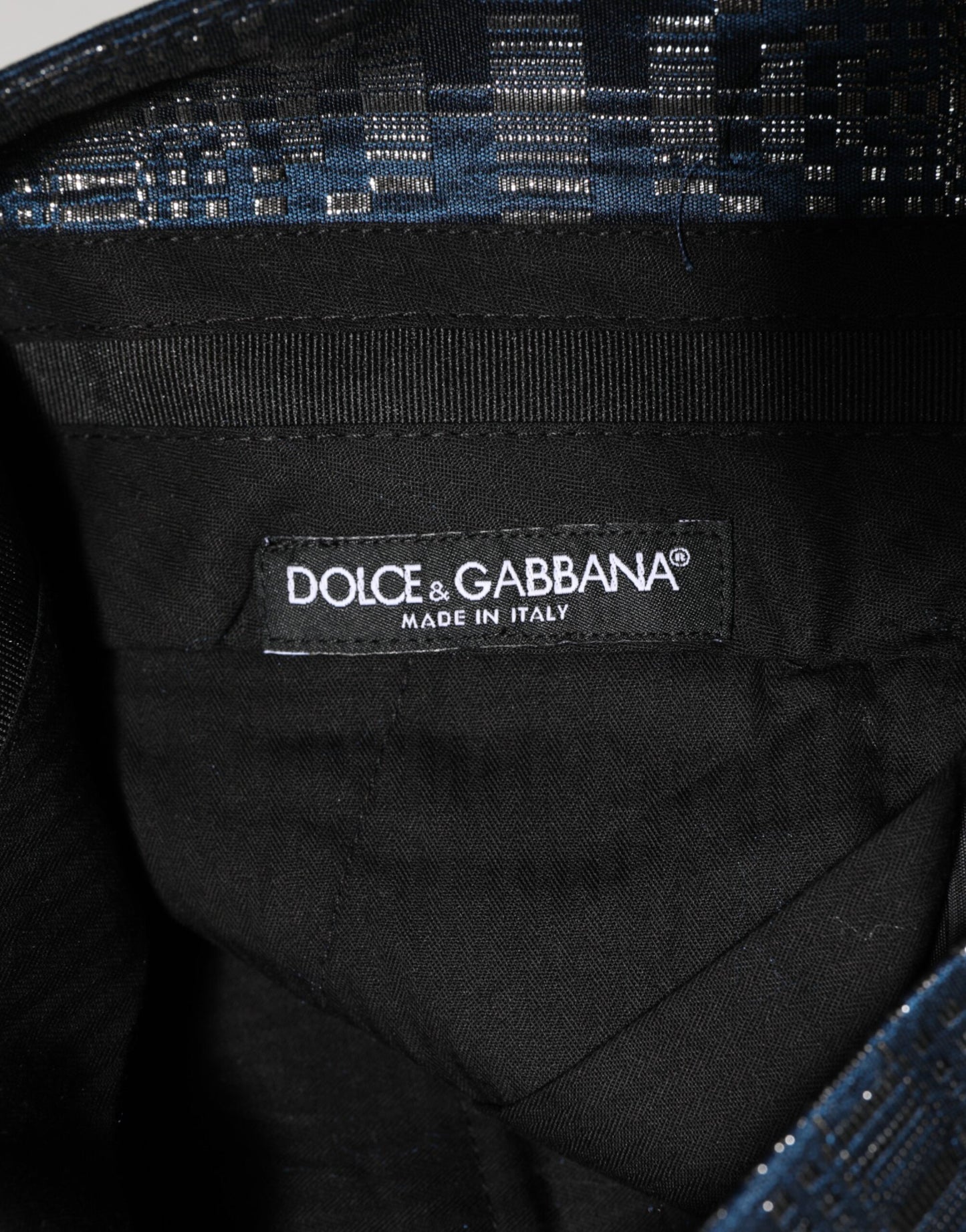 Blue Silver Shiny Silk Skinny Men Trouser Pants-Dolce & Gabbana-LabelTerrace.com