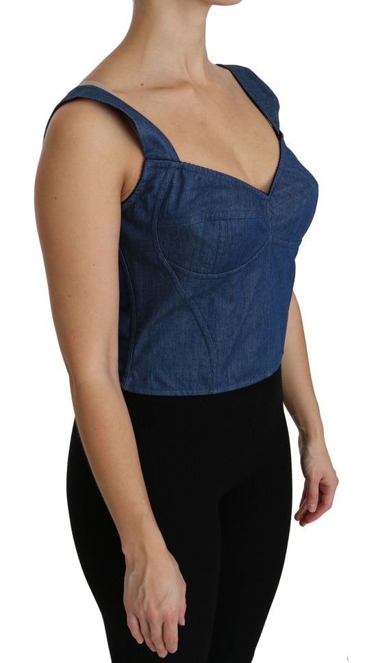 Blue Sleeveless Bustier Blouse Cotton Top-Dolce & Gabbana-LabelTerrace.com