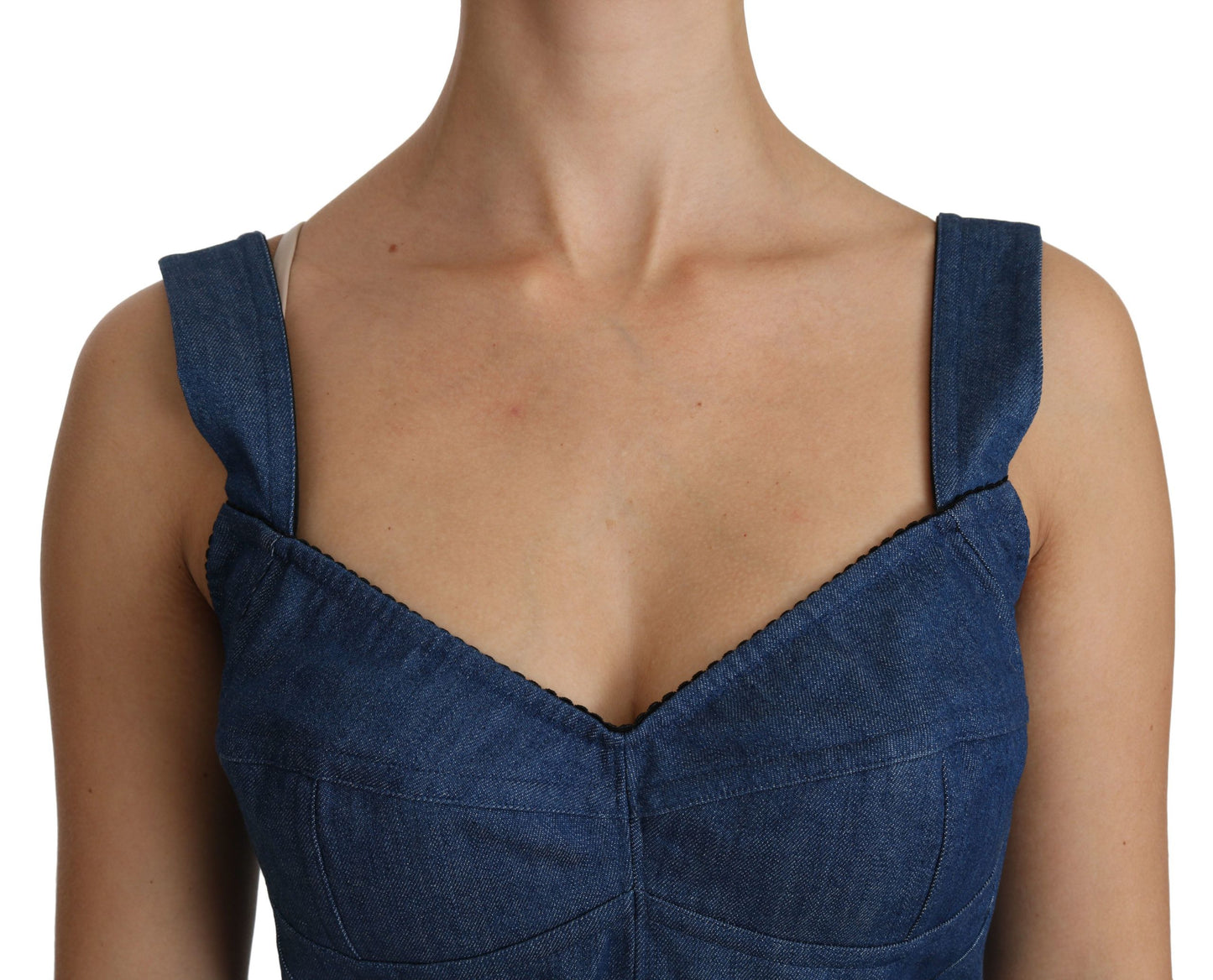 Blue Sleeveless Bustier Blouse Cotton Top-Dolce & Gabbana-LabelTerrace.com