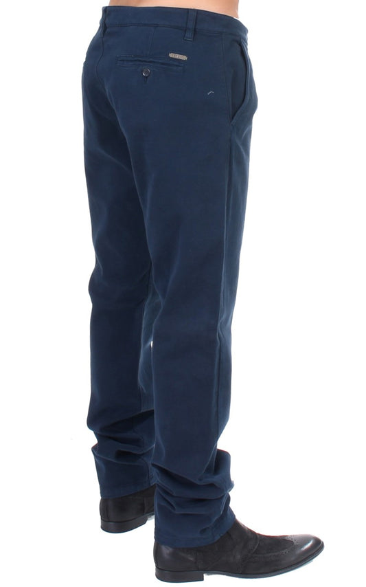 Blue Stretch Straight Fit Pants Chinos-GF Ferre-LabelTerrace.com