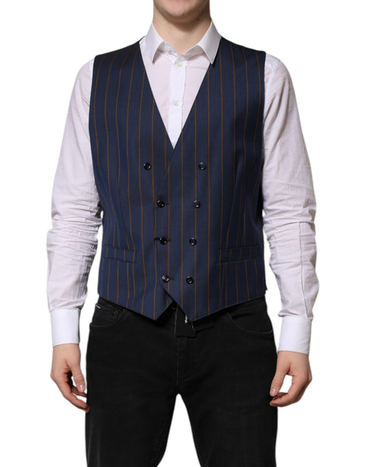 Blue Stripes Wool Formal Men Waistcoat Vest-Dolce & Gabbana-LabelTerrace.com
