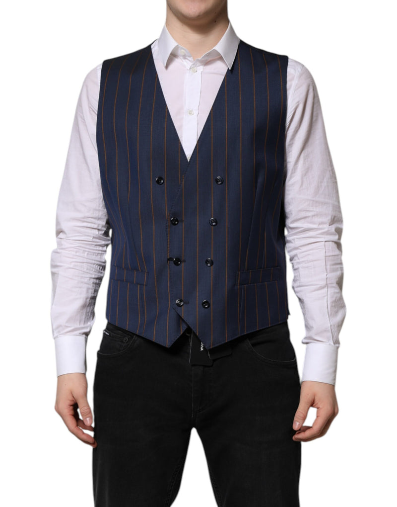 Blue Stripes Wool Formal Men Waistcoat Vest-Dolce & Gabbana-LabelTerrace.com
