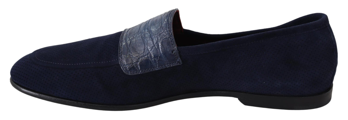 Blue Suede Caiman Loafers Slippers Shoes-Dolce & Gabbana-LabelTerrace.com
