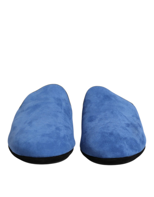 Blue Suede Capra Slides Flat Slipper Shoes-Dolce & Gabbana-LabelTerrace.com
