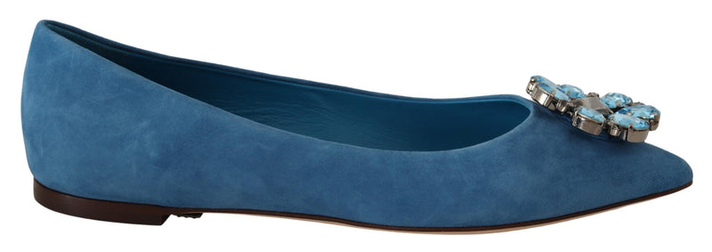 Blue Suede Crystals Loafers Flats Shoes-Dolce & Gabbana-LabelTerrace.com