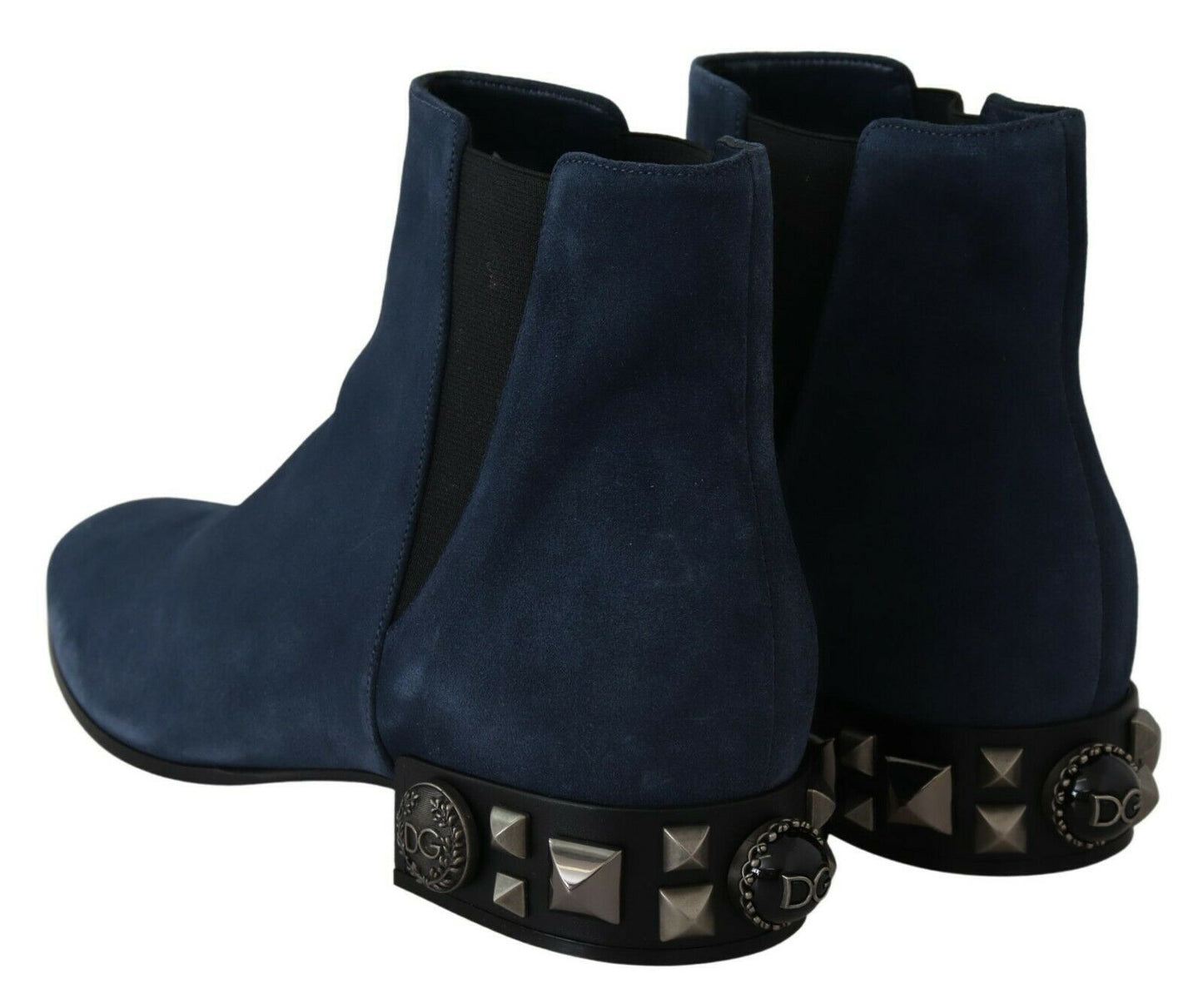 Blue Suede Embellished Studded Boots Shoes-Dolce & Gabbana-LabelTerrace.com