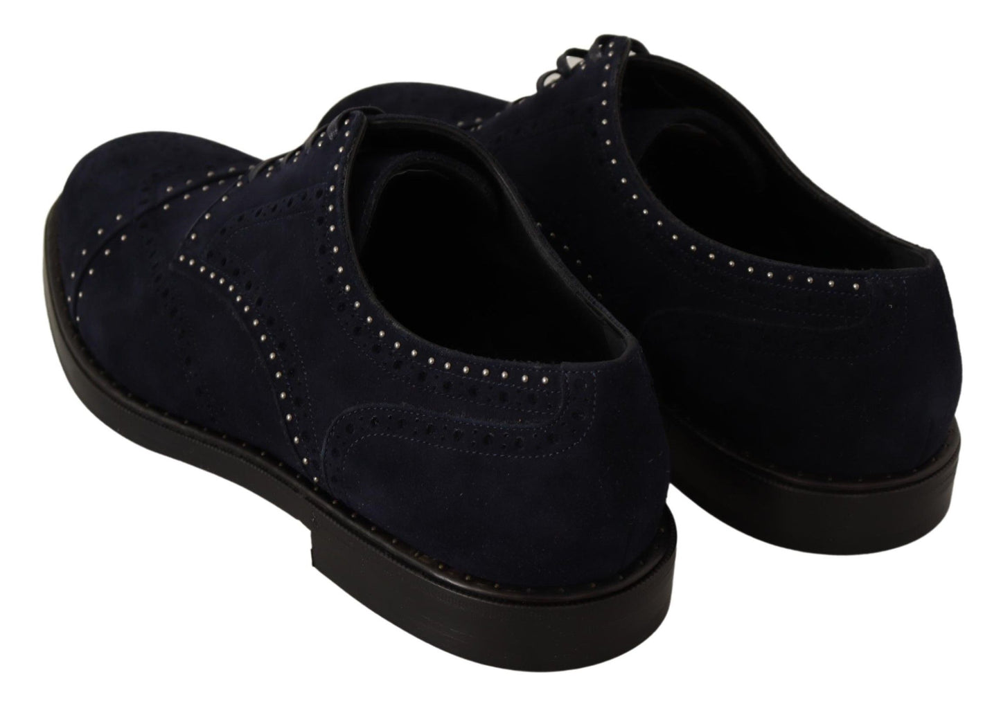 Blue Suede Leather Derby Studded Shoes-Dolce & Gabbana-LabelTerrace.com