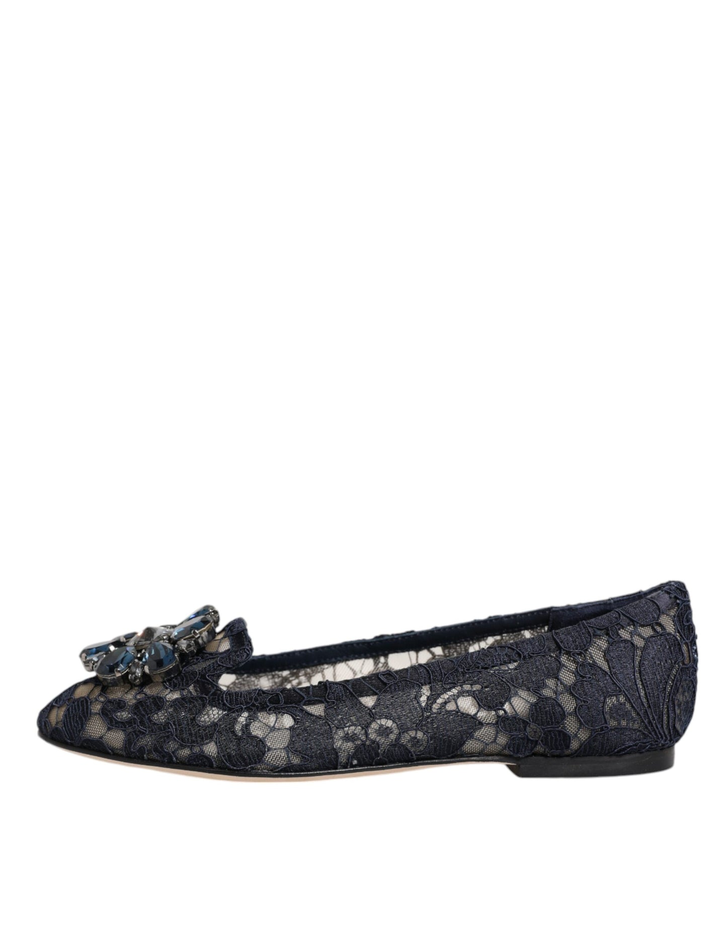 Blue Taormina Lace Crystals Flats Shoes-Dolce & Gabbana-LabelTerrace.com