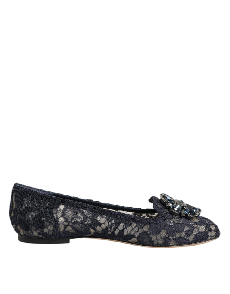 Blue Taormina Lace Crystals Flats Shoes-Dolce & Gabbana-LabelTerrace.com