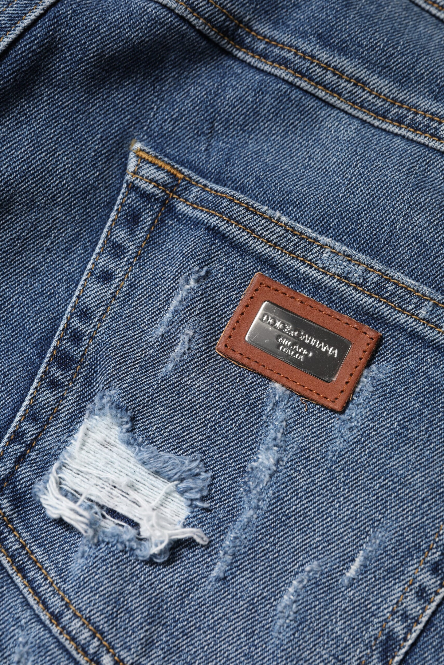 Blue Tattered Cotton Low Waist Denim Jeans-Dolce & Gabbana-LabelTerrace.com