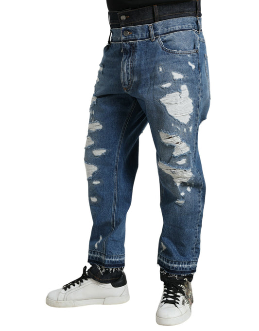 Blue Tattered Cotton Men Denim Jeans-Dolce & Gabbana-LabelTerrace.com