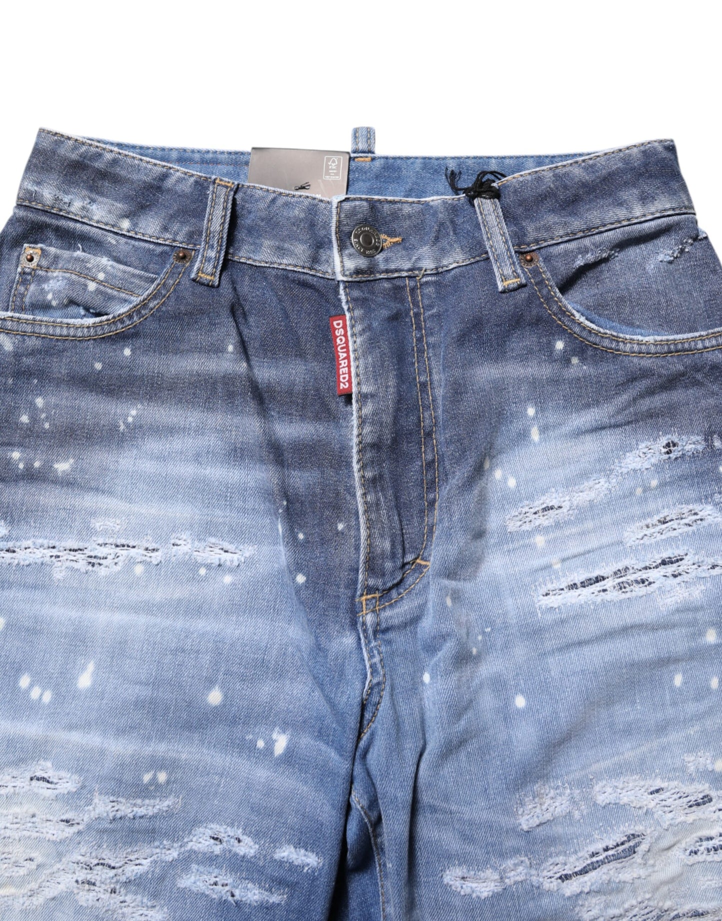 Blue Tattered Cotton Mid Waist Straight Denim Jeans-Dsquared²-LabelTerrace.com