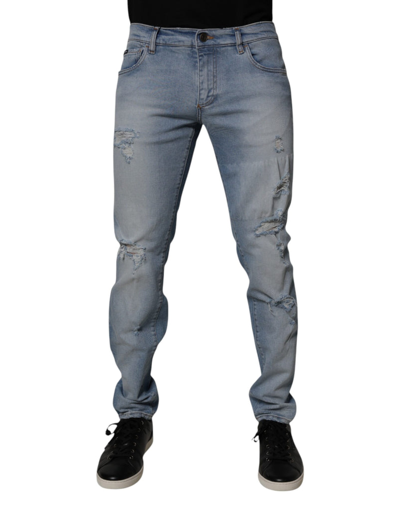 Blue Tattered Cotton Skinny Men Denim Jeans-Dolce & Gabbana-LabelTerrace.com