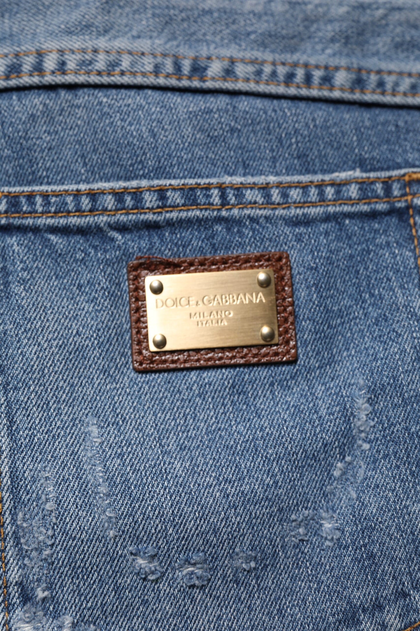 Blue Tattered Cotton Straight Denim Jeans-Dolce & Gabbana-LabelTerrace.com