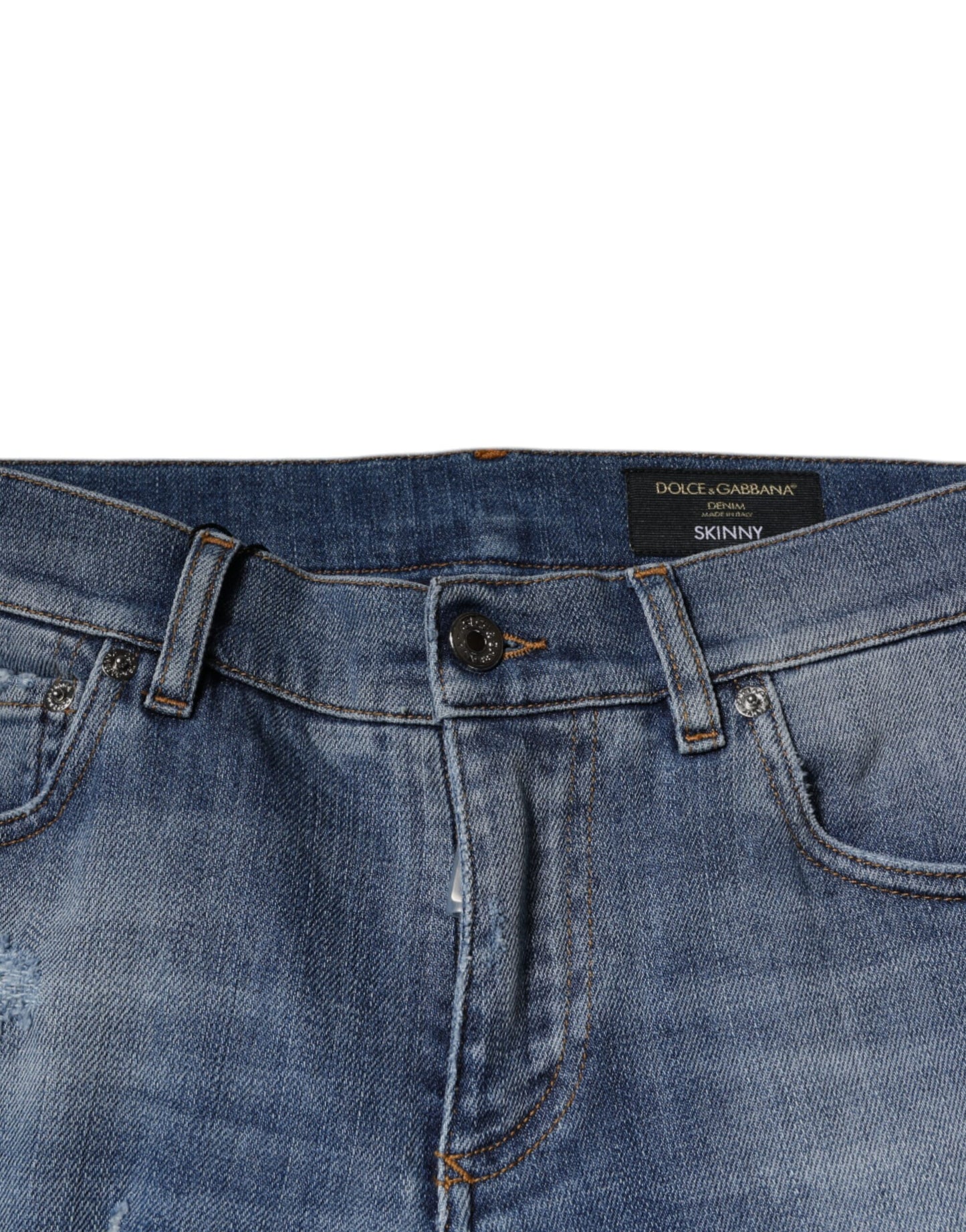Blue Tattered Cotton Stretch Skinny Denim Jeans-Dolce & Gabbana-LabelTerrace.com
