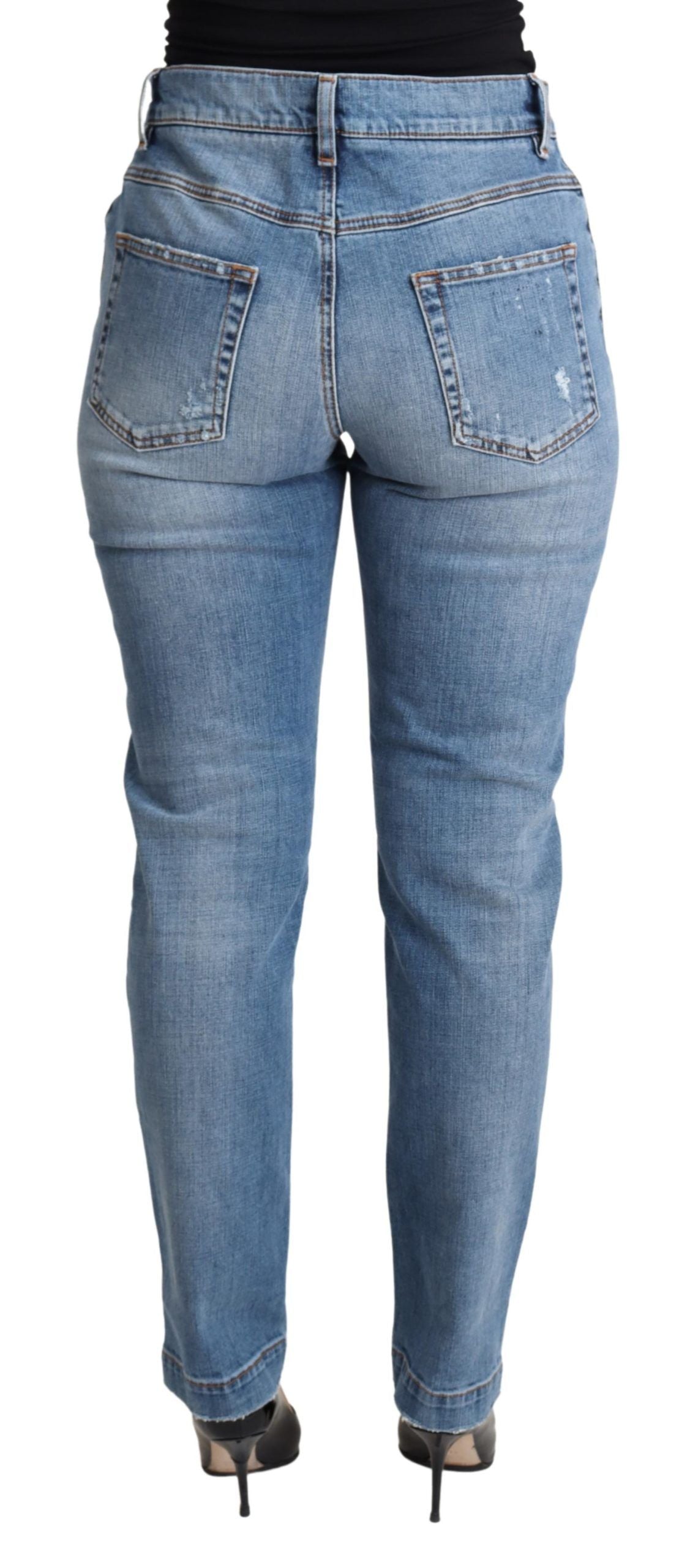 Blue Tattered Skinny Denim Cotton Blend Jeans-Dolce & Gabbana-LabelTerrace.com