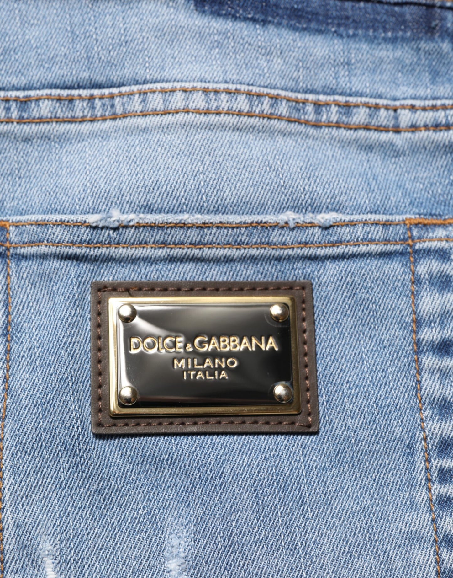 Blue Tattered Slim Fit Cotton Denim Jeans-Dolce & Gabbana-LabelTerrace.com