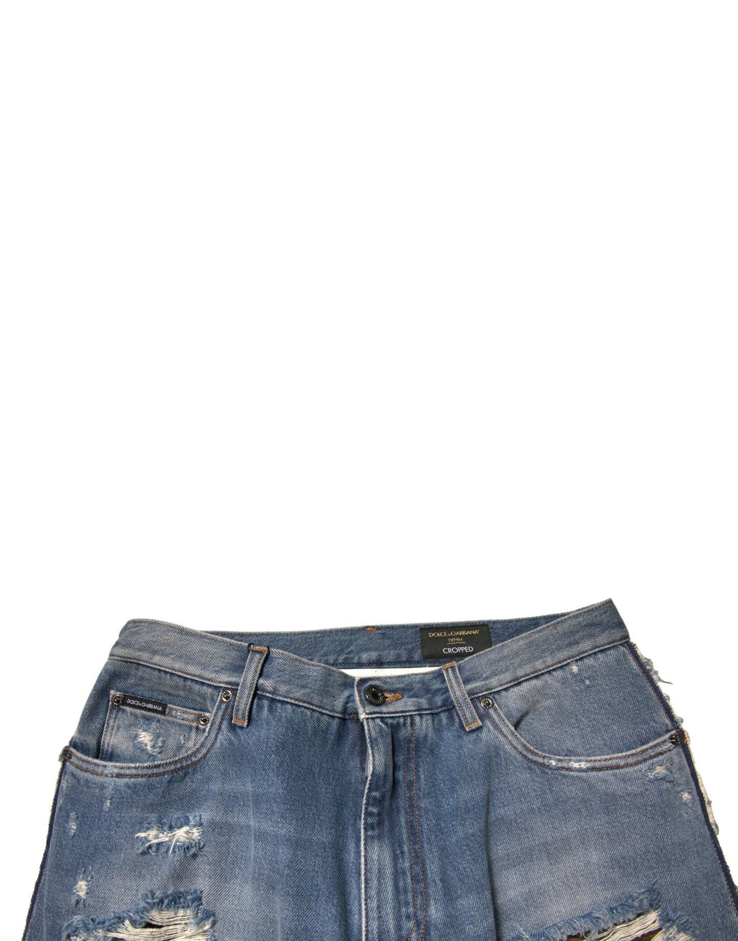 Blue Tattered Straight Cropped Denim Jeans-Dolce & Gabbana-LabelTerrace.com