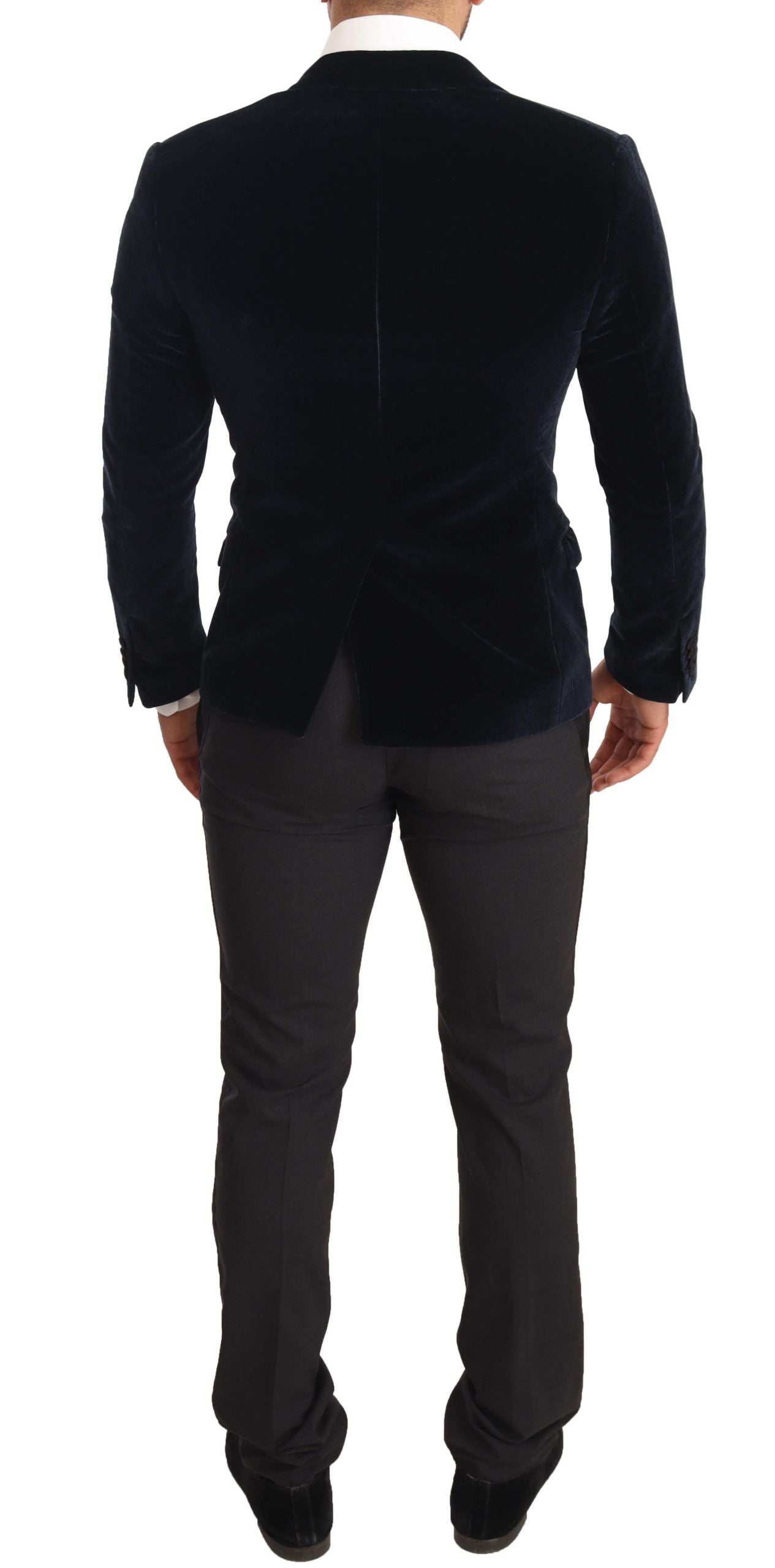 Blue Velvet Cotton Slim Fit Smoking Suit-Dolce & Gabbana-LabelTerrace.com
