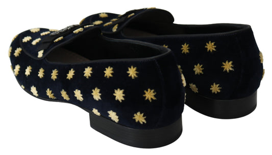 Blue Velvet Crown Slippers Loafers Shoes-Dolce & Gabbana-LabelTerrace.com