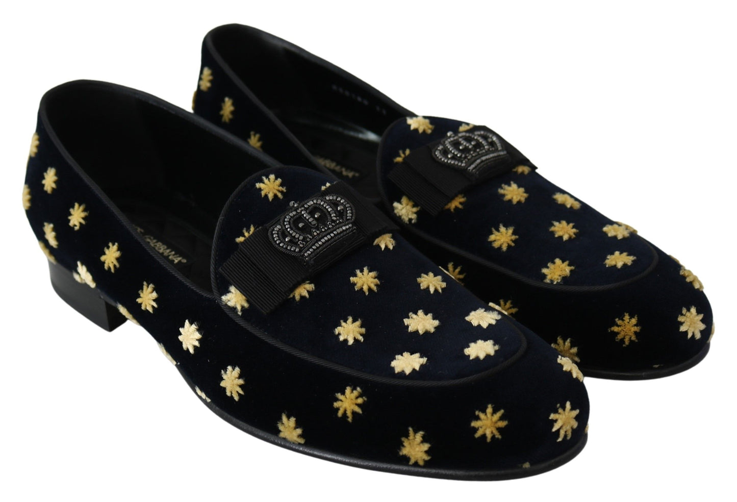 Blue Velvet Crown Slippers Loafers Shoes-Dolce & Gabbana-LabelTerrace.com