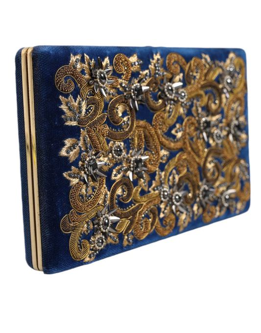 Blue Velvet Gold Frame Clutch Evening Party Purse Bag-Dolce & Gabbana-LabelTerrace.com