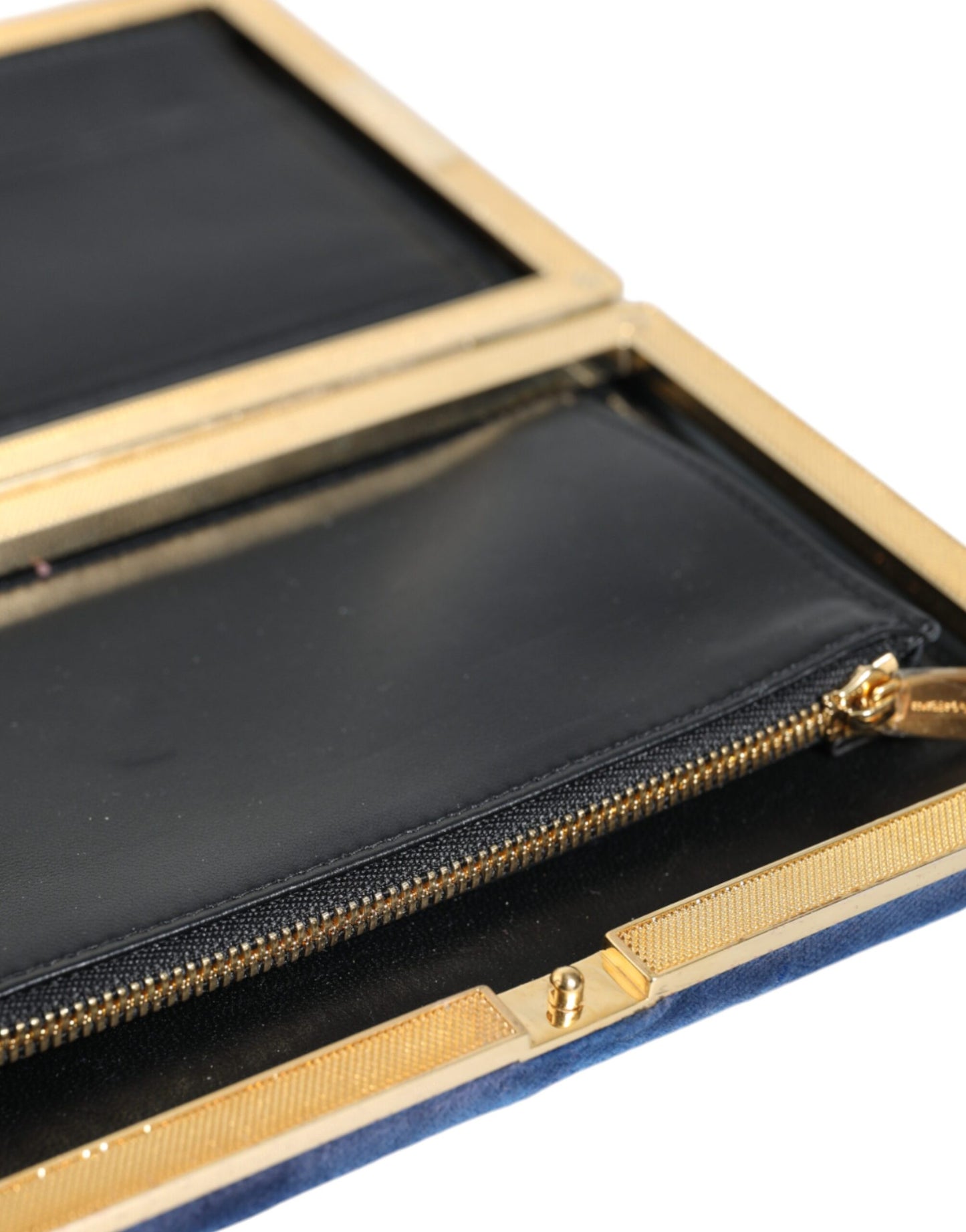 Blue Velvet Gold Frame Clutch Evening Party Purse Bag-Dolce & Gabbana-LabelTerrace.com