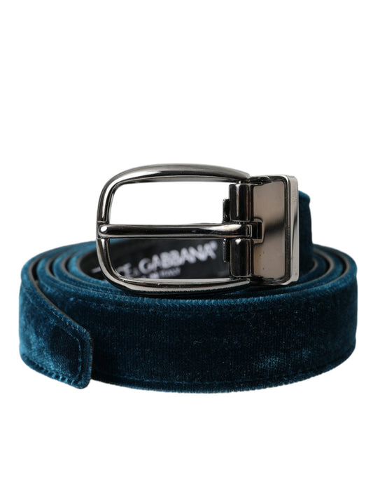 Blue Velvet Leather Silver Metal Buckle Belt-Dolce & Gabbana-LabelTerrace.com