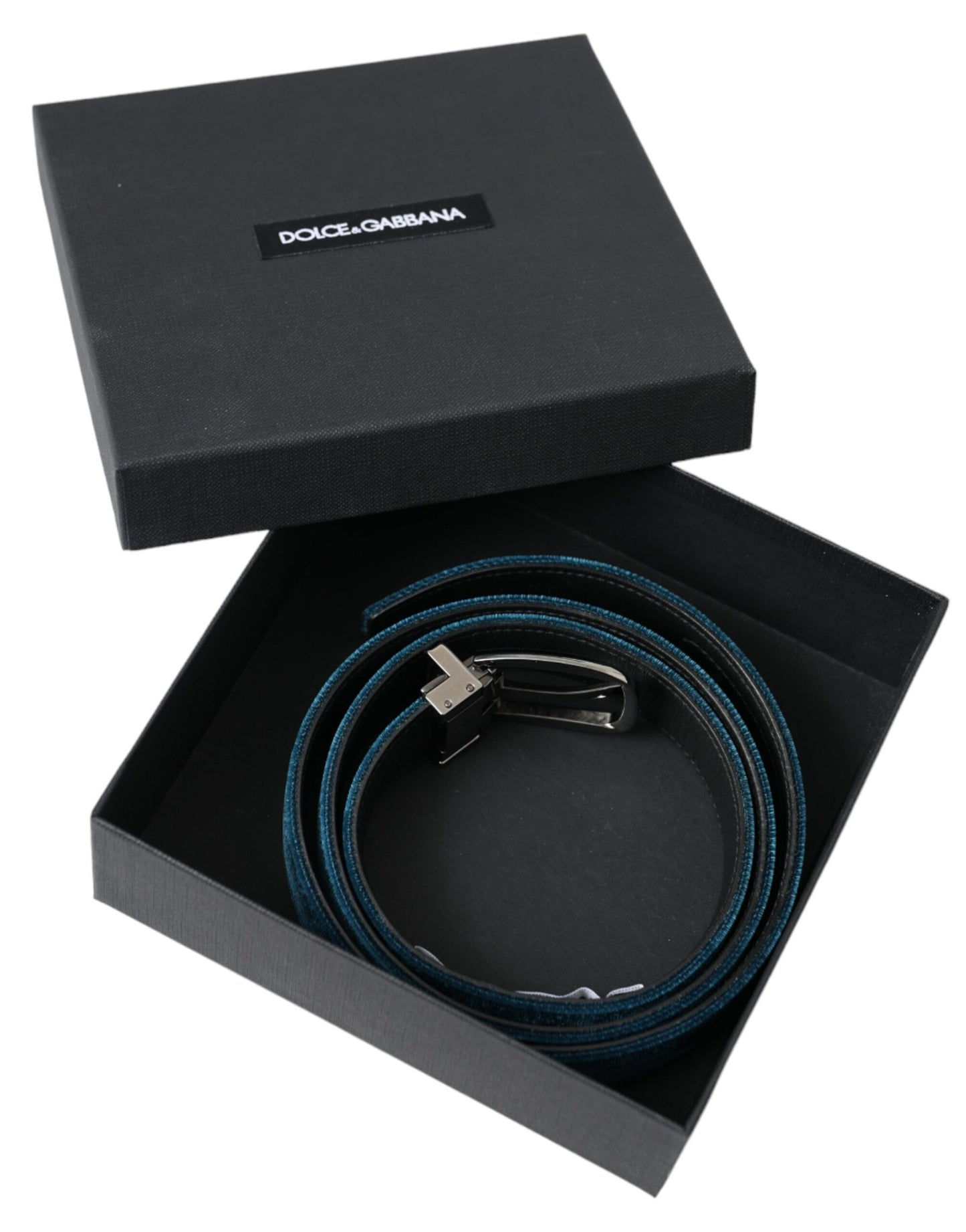 Blue Velvet Leather Silver Metal Buckle Belt-Dolce & Gabbana-LabelTerrace.com