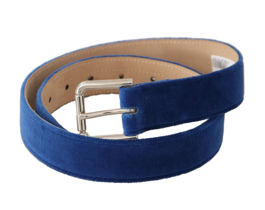 Blue Velvet Silver Logo Engraved Metal Buckle Belt-Dolce & Gabbana-LabelTerrace.com