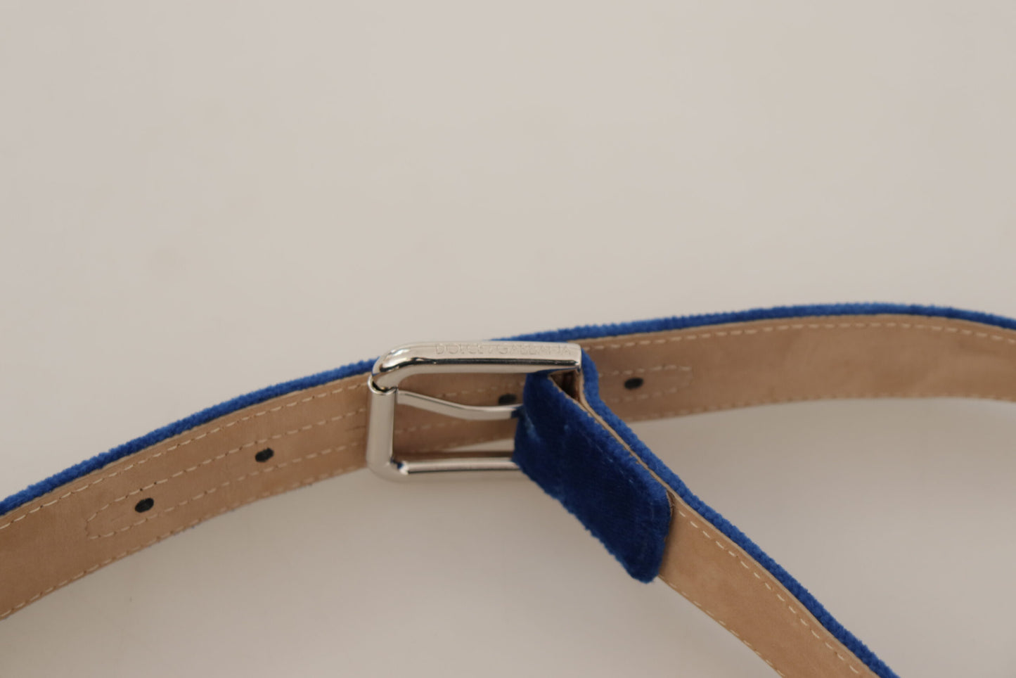 Blue Velvet Silver Logo Engraved Metal Buckle Belt-Dolce & Gabbana-LabelTerrace.com
