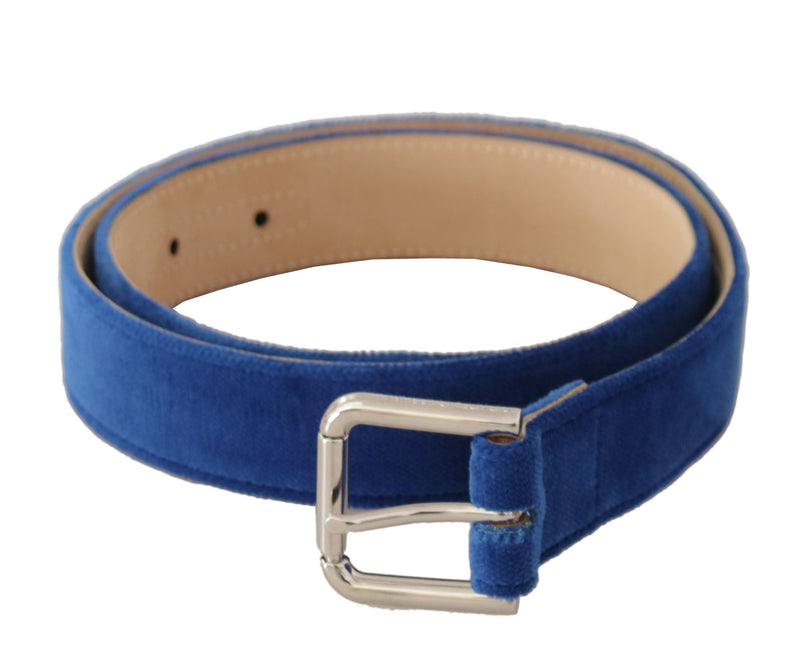 Blue Velvet Silver Logo Engraved Metal Buckle Belt-Dolce & Gabbana-LabelTerrace.com