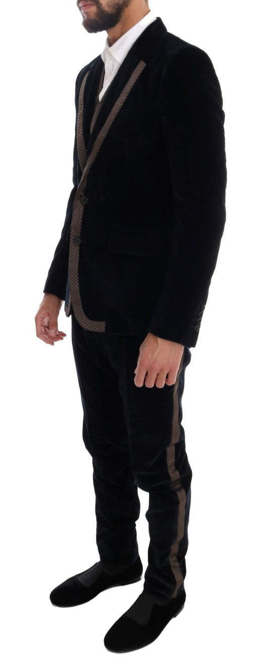Blue Velvet Two Button Slim 3 Piece Suit-Dolce & Gabbana-LabelTerrace.com