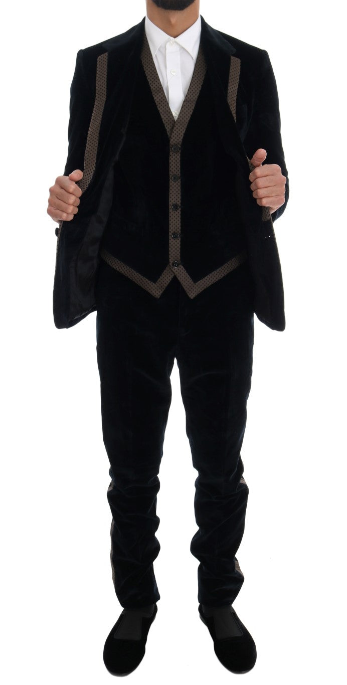 Blue Velvet Two Button Slim 3 Piece Suit-Dolce & Gabbana-LabelTerrace.com