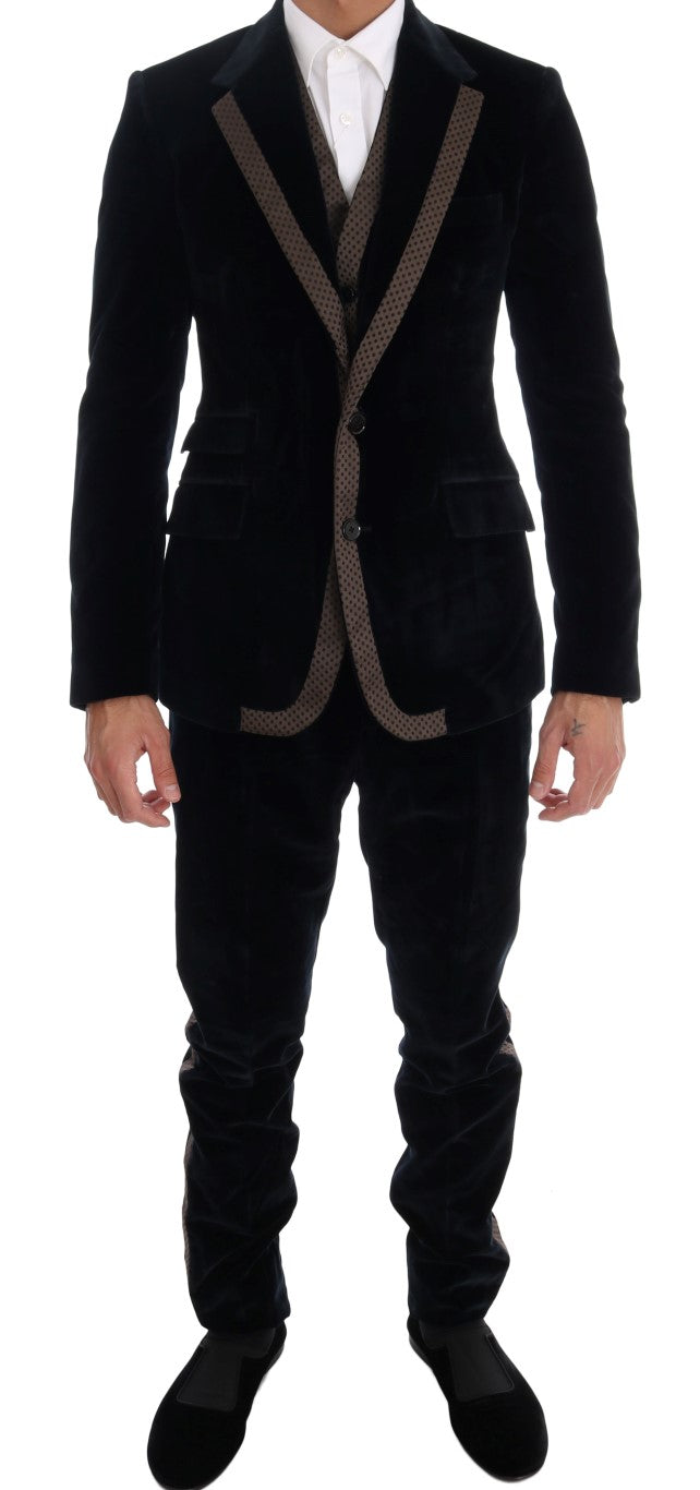 Blue Velvet Two Button Slim 3 Piece Suit-Dolce & Gabbana-LabelTerrace.com