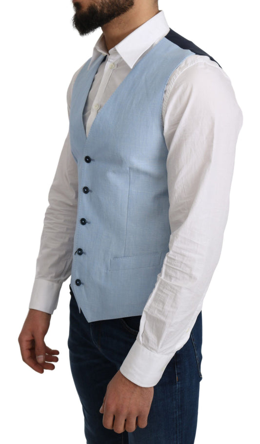 Blue Viscose Stretch Formal Coat Vest-Dolce & Gabbana-LabelTerrace.com