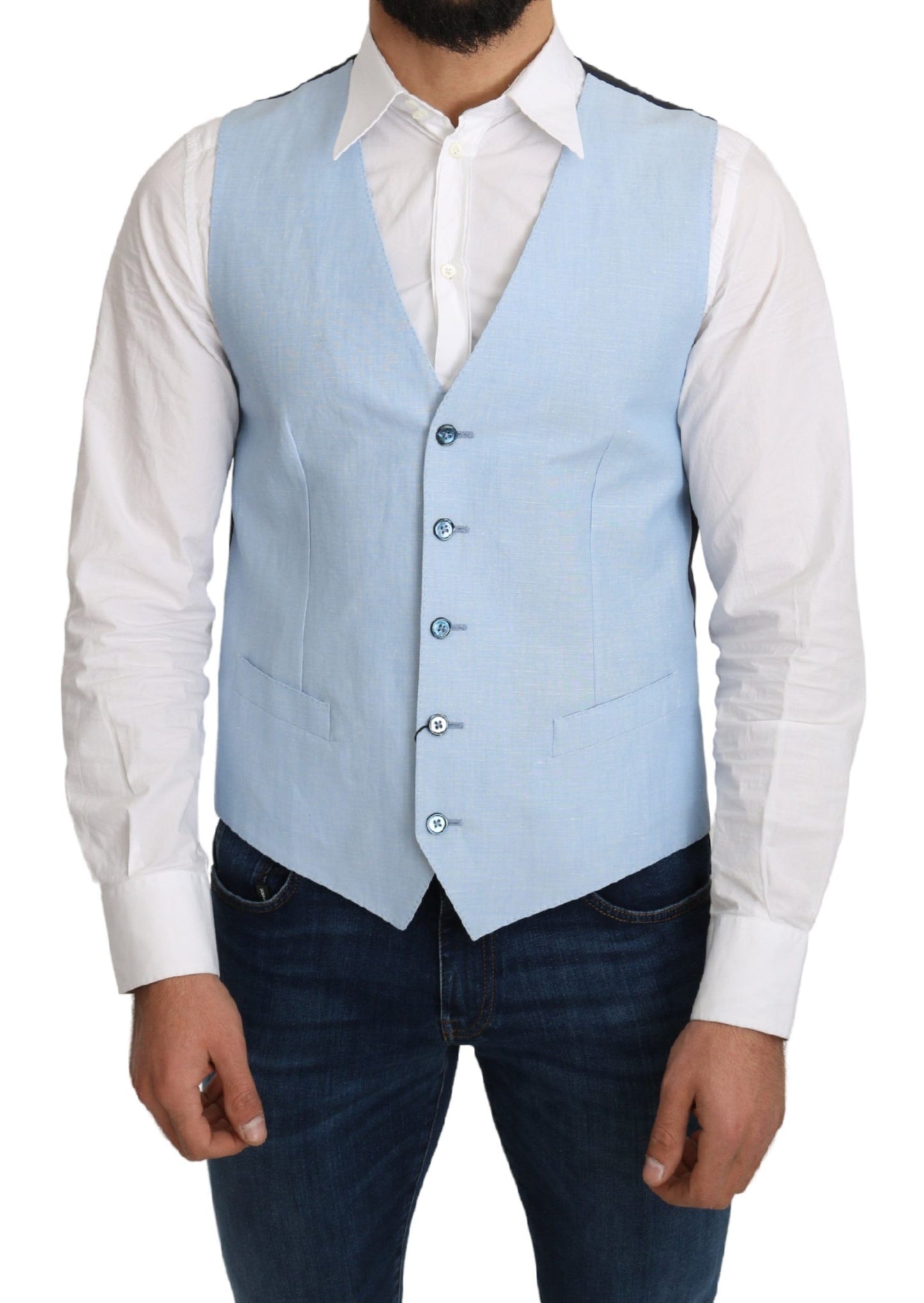 Blue Viscose Stretch Formal Coat Vest-Dolce & Gabbana-LabelTerrace.com