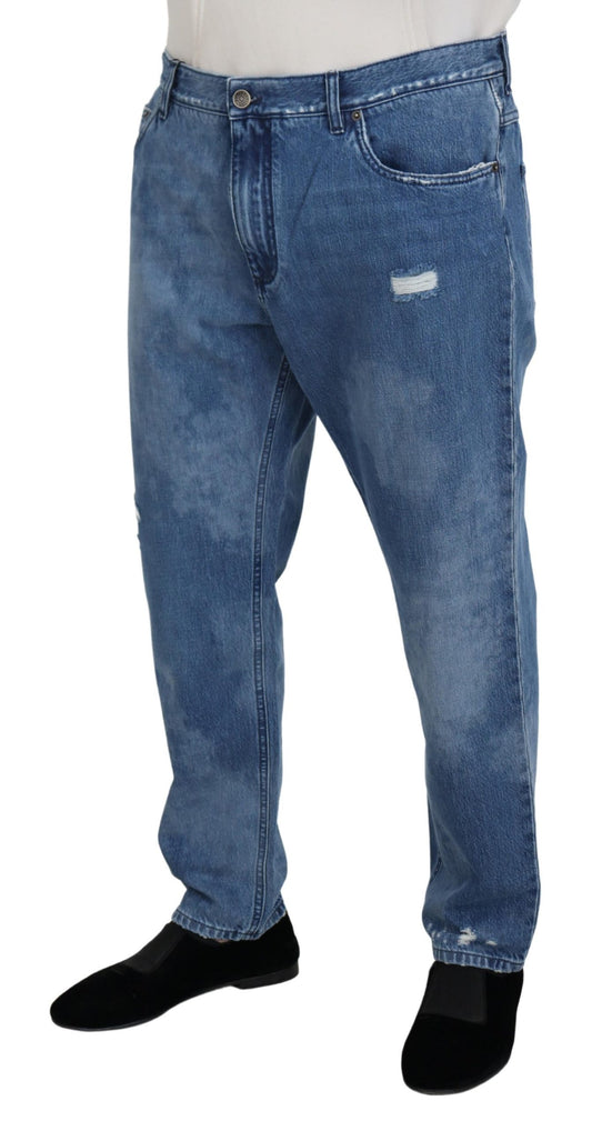 Blue Washed Cotton Casual Denim Jeans-Dolce & Gabbana-LabelTerrace.com